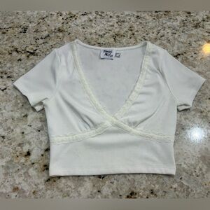 Princess Polly White Lace Trim Crop Top